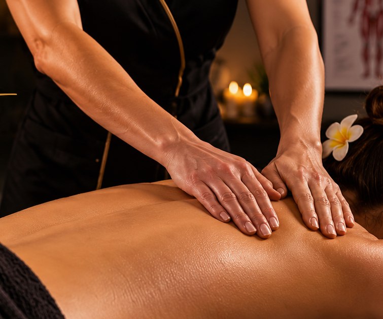 Rückenmassage mit ruhigen, gezielten Handgriffen